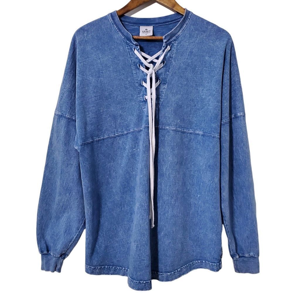 Spirit Jersey Hola Beaches Lace Up Sweatshirt Size M Oversized Blue Womens